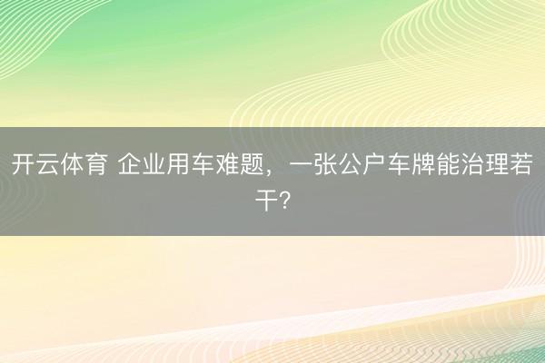 开云体育 企业用车难题，一张公户车牌能治理若干？