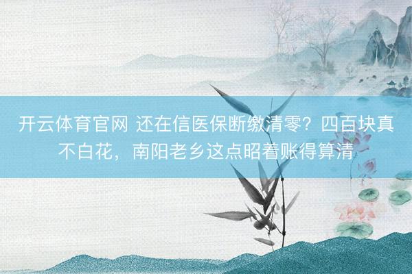开云体育官网 还在信医保断缴清零？四百块真不白花，南阳老乡这点昭着账得算清