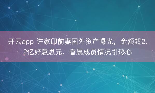 开云app 许家印前妻国外资产曝光,金额超2.2亿好意思元,眷属成员情况引热心