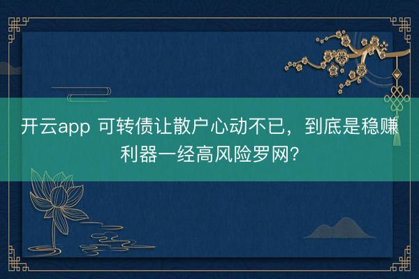 开云app 可转债让散户心动不已,到底是稳赚利器一经高风险罗网?