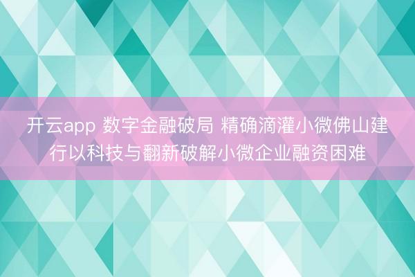 开云app 数字金融破局 精确滴灌小微佛山建行以科技与翻新破解小微企业融资困难