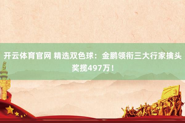开云体育官网 精选双色球：金鹏领衔三大行家擒头奖揽497万！